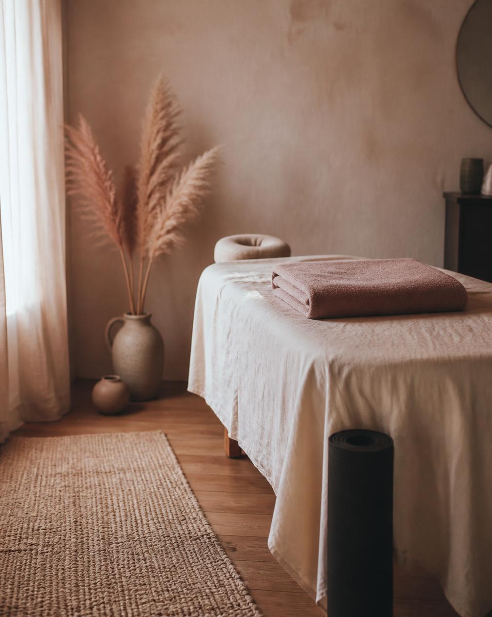 Sunlit living room set up for an in-home pelvic floor therapy session